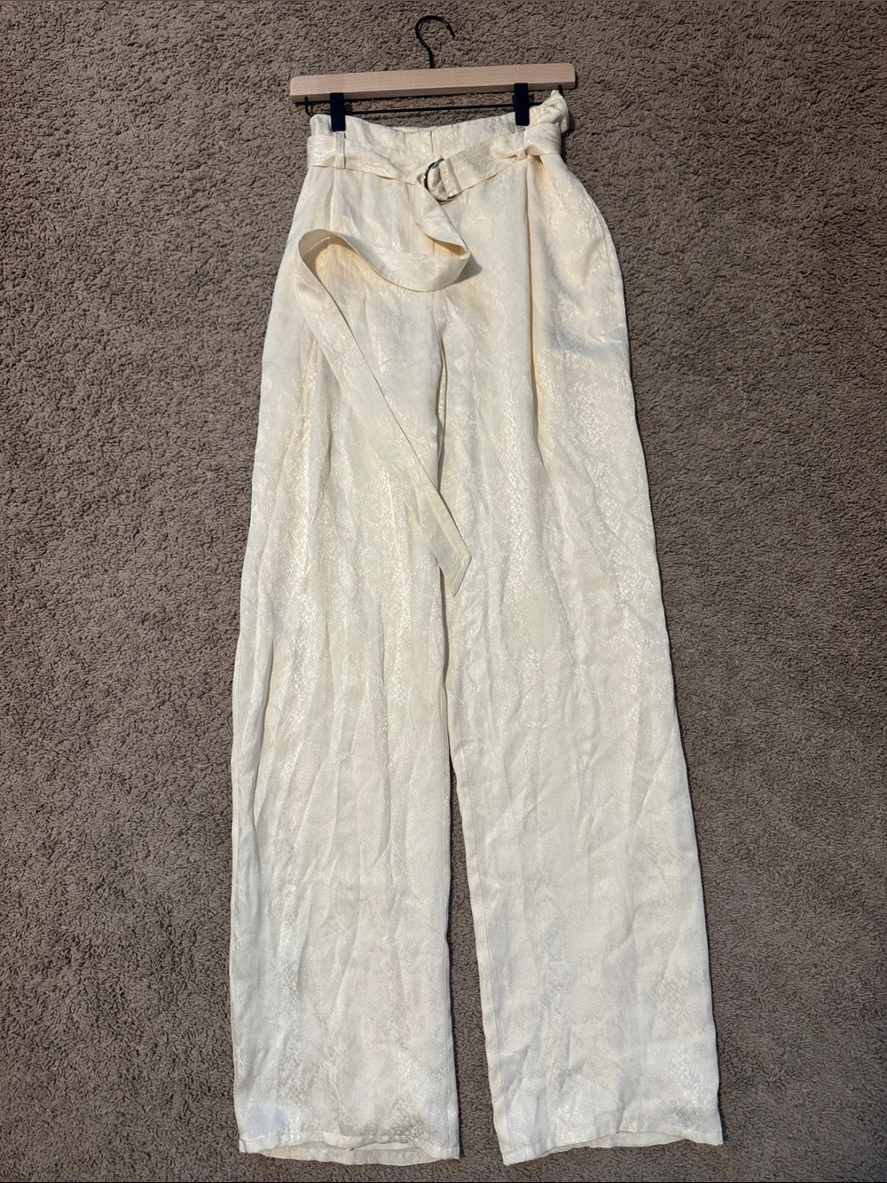 Sally LaPointe Cream High-Rise Wide-Leg Paperbag Pants with Belt